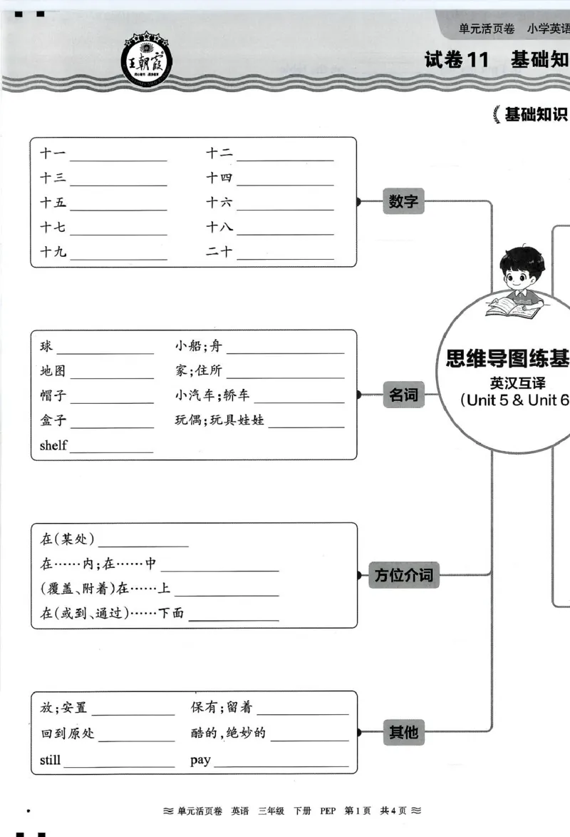 三年级英语人教PEP版25春《王朝霞单元活页卷》（A4版）_26春四年级上下册人教版_四上英语合集人教版PEP英语四年级上册新教材（教学视频+课件+动画+音频+练习+教案）_17练习资料_2025春