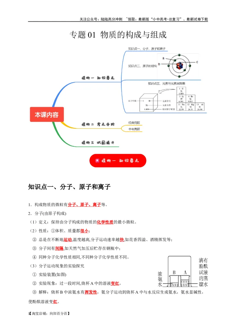 专题01物质的构成与组成（解析版）_02中考总复习（2026版更新中）_05-化学-中考总复习_2024年中考复习资料_一轮复习资料_完2024年中考化学复习考点一遍过（全国通用）