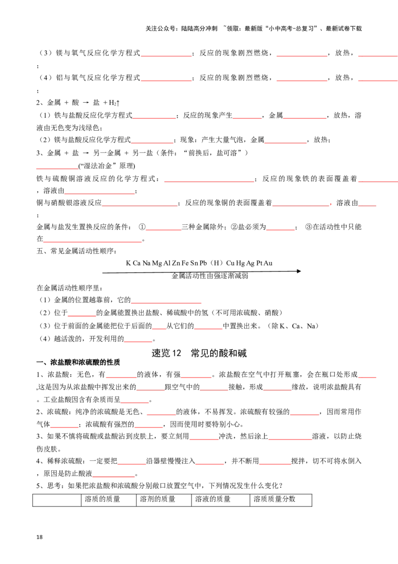 ❤考前必备知识点速览（原卷版）_02中考总复习（2026版更新中）_05-化学-中考总复习_2024年中考复习资料_一轮复习资料_完口袋书2024年中考化学一轮复习知识清单