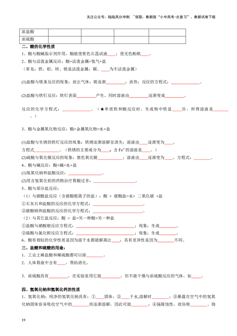 ❤考前必备知识点速览（原卷版）_02中考总复习（2026版更新中）_05-化学-中考总复习_2024年中考复习资料_一轮复习资料_完口袋书2024年中考化学一轮复习知识清单
