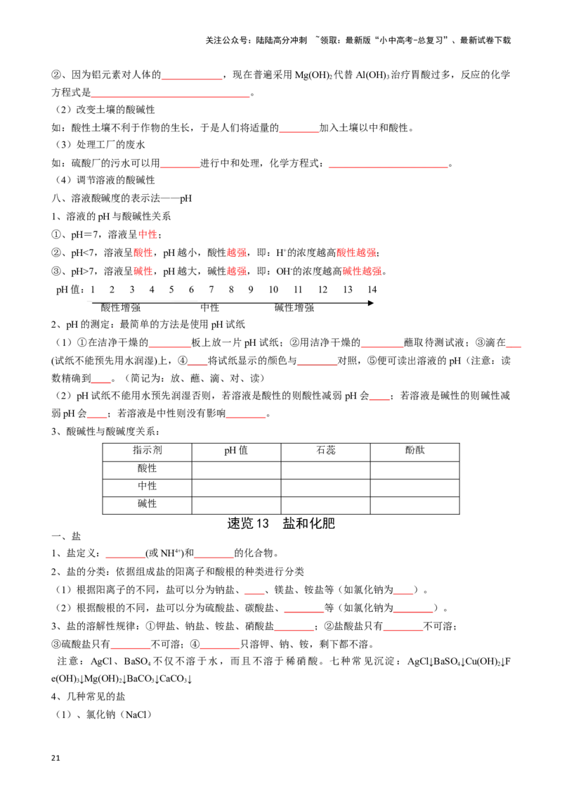 ❤考前必备知识点速览（原卷版）_02中考总复习（2026版更新中）_05-化学-中考总复习_2024年中考复习资料_一轮复习资料_完口袋书2024年中考化学一轮复习知识清单