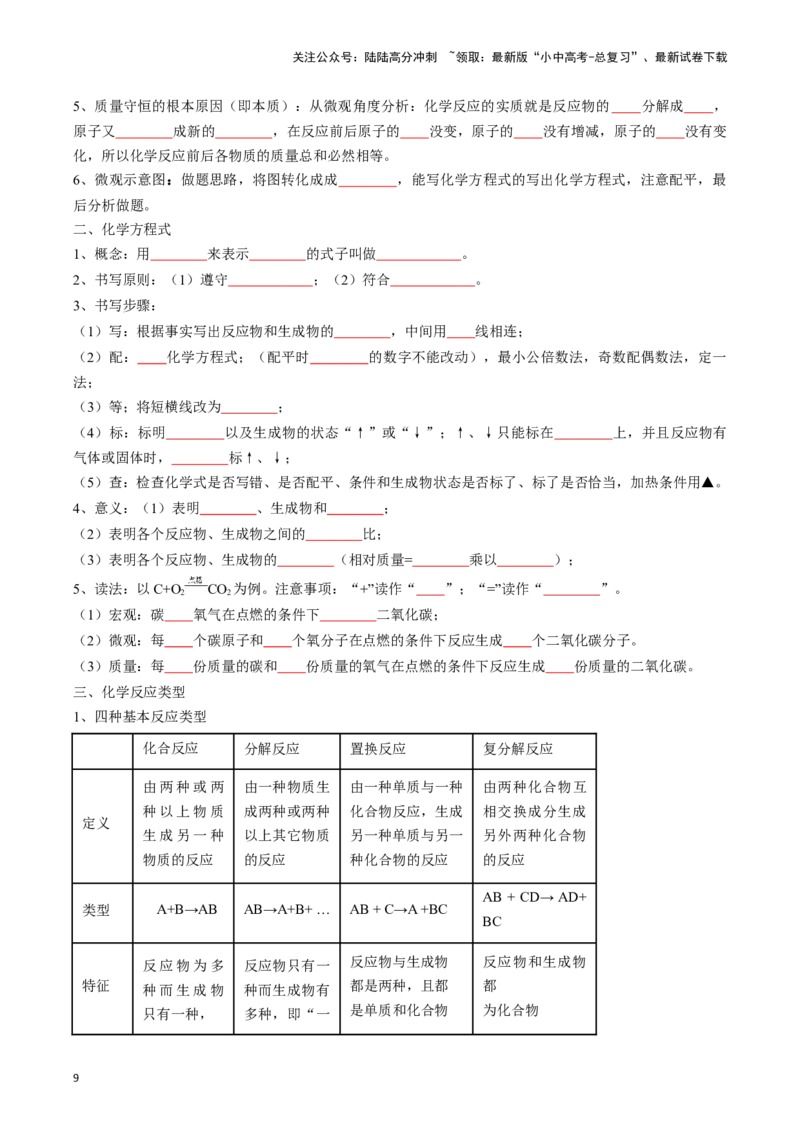 ❤考前必备知识点速览（原卷版）_02中考总复习（2026版更新中）_05-化学-中考总复习_2024年中考复习资料_一轮复习资料_完口袋书2024年中考化学一轮复习知识清单