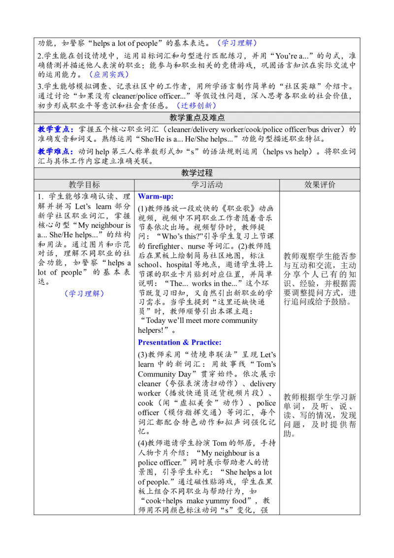 Unit4Helpinginthecommunity教案_26春四年级上下册人教版_四上英语合集人教版PEP英语四年级上册新教材（教学视频+课件+动画+音频+练习+教案）_19同步教案课件_人教pep3_3-6上册