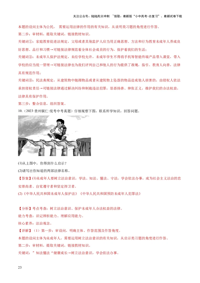 23走进法治天地（练习）（解析版）_02中考总复习（2026版更新中）_07-道法-中考总复习_2024年中考复习资料_一轮复习_2024年中考道德与法治一轮复习讲练测（全国通用）