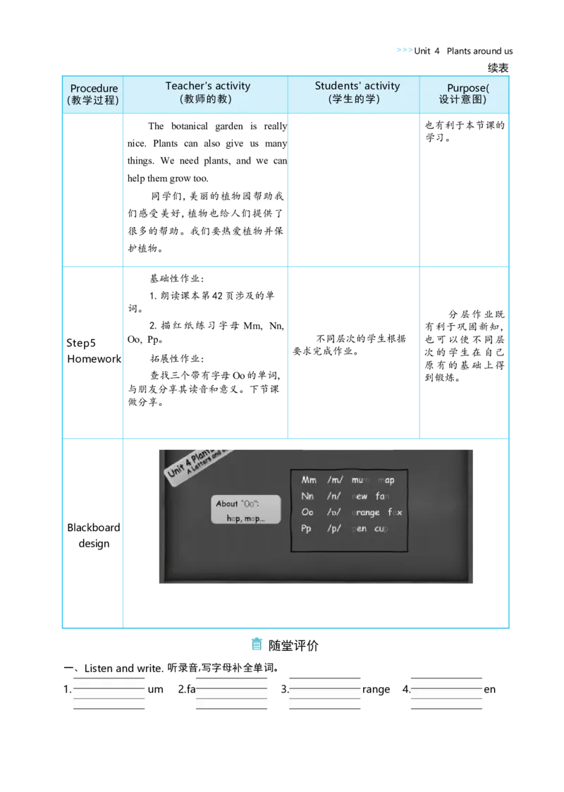 Unit4PlantsaroundusPartALettersandsounds大单元整体教学设计_26春四年级上下册人教版_四上英语合集人教版PEP英语四年级上册新教材（教学视频+课件+动画+音频+练习+教案）_人教pep3_Unit4