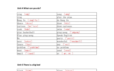 人教PEP版小学英语五年级上册单词默写_26春四年级上下册人教版_四上英语合集人教版PEP英语四年级上册新教材（教学视频+课件+动画+音频+练习+教案）_17练习资料_《单词默写表》