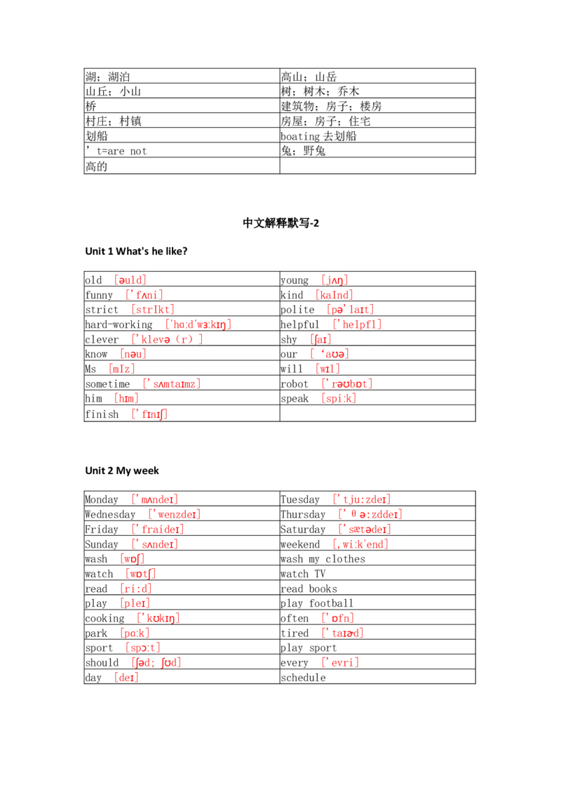 人教PEP版小学英语五年级上册单词默写_26春四年级上下册人教版_四上英语合集人教版PEP英语四年级上册新教材（教学视频+课件+动画+音频+练习+教案）_17练习资料_《单词默写表》