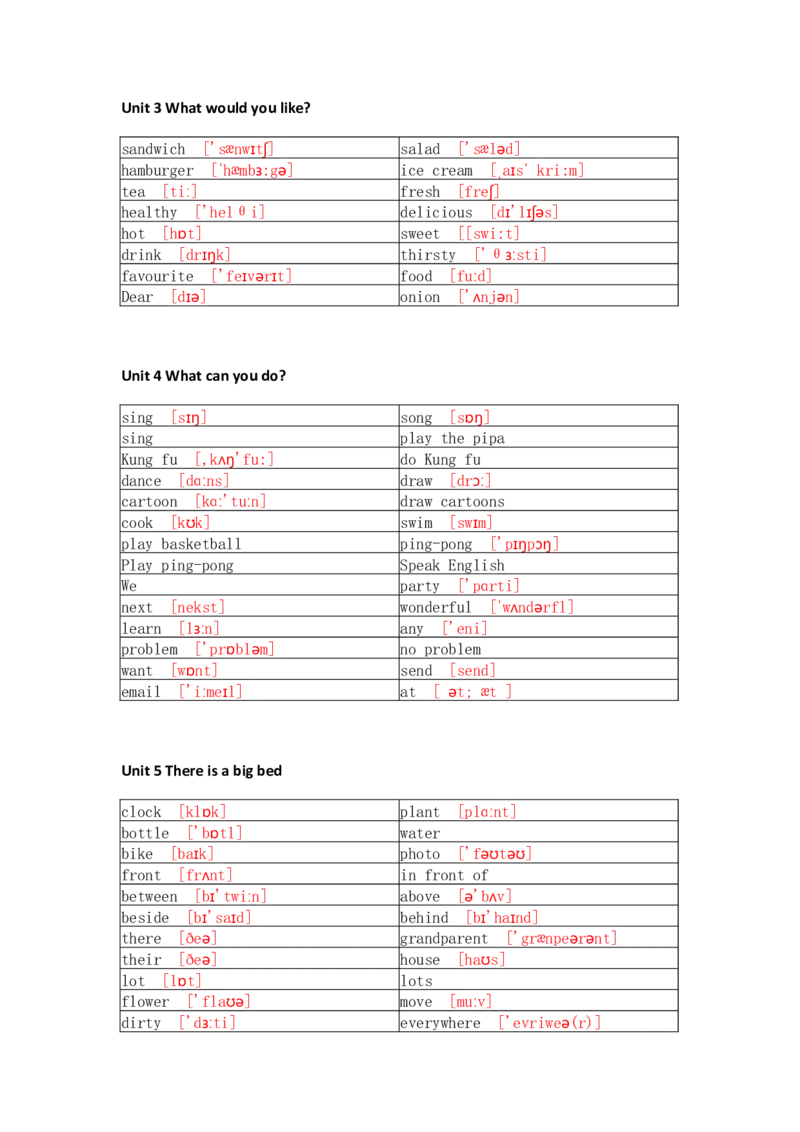 人教PEP版小学英语五年级上册单词默写_26春四年级上下册人教版_四上英语合集人教版PEP英语四年级上册新教材（教学视频+课件+动画+音频+练习+教案）_17练习资料_《单词默写表》