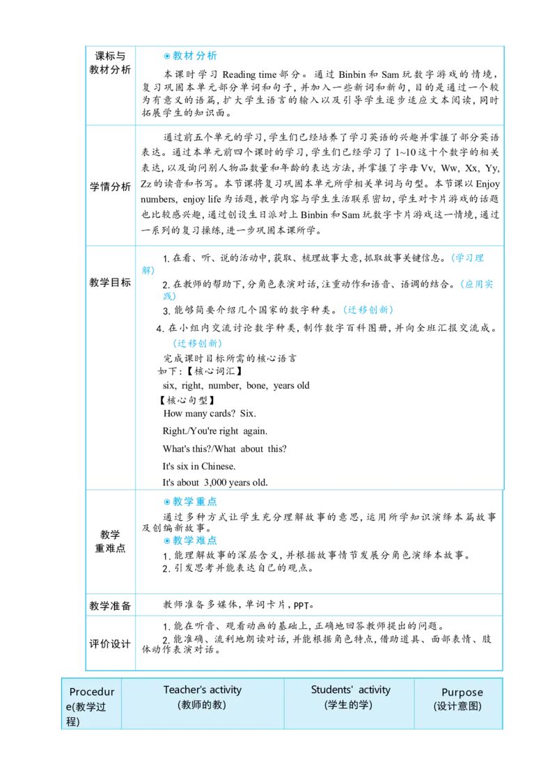 Unit6UsefulnumbersPartCReadingtime大单元整体教学设计_26春四年级上下册人教版_四上英语合集人教版PEP英语四年级上册新教材（教学视频+课件+动画+音频+练习+教案）_19同步教案课件_Unit6