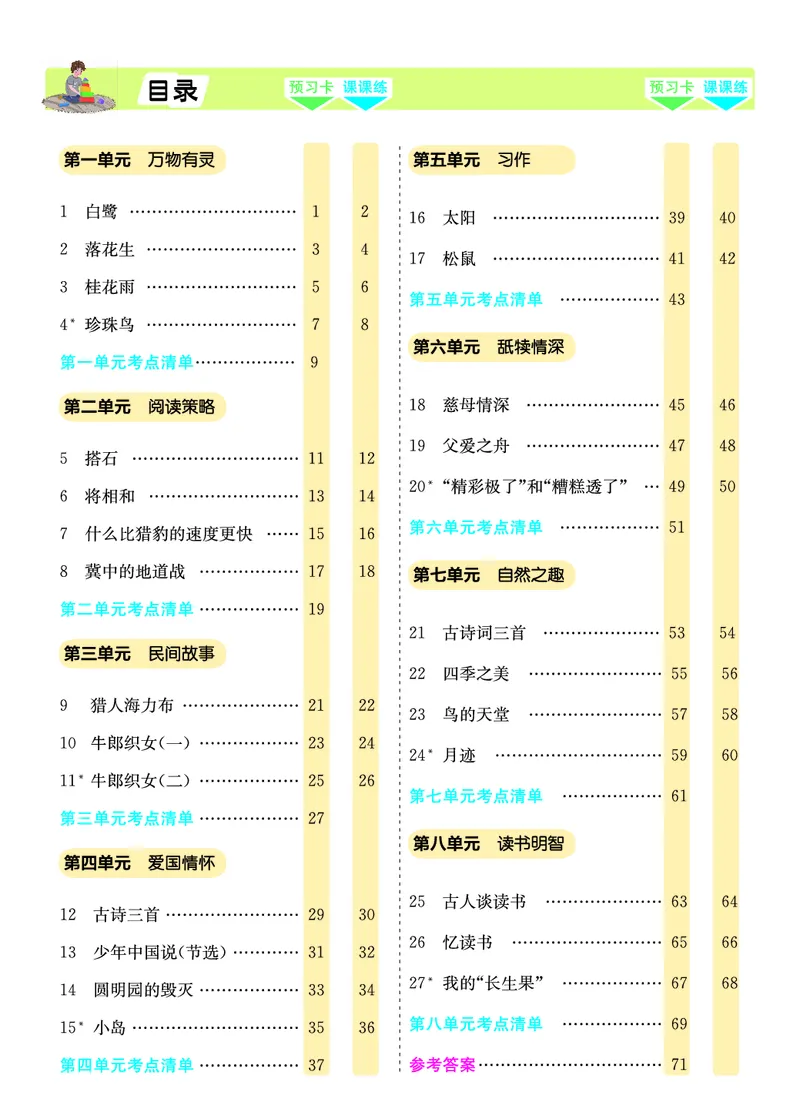 七彩课堂部编语文5年级上册素养提升手册（预习卡+课课练+考点清单）_26春四年级上下册人教版_四上英语合集人教版PEP英语四年级上册新教材（教学视频+课件+动画+音频+练习+教案）
