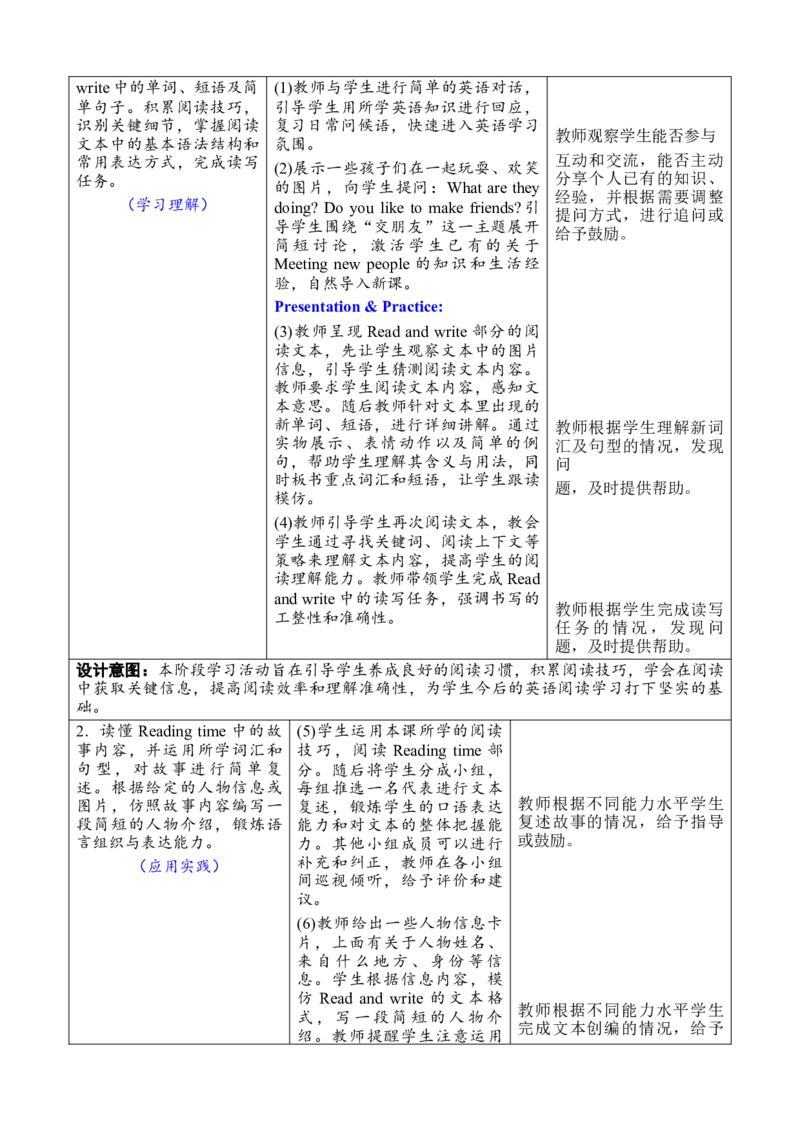 Unit1Meetingnewpeople教案_26春四年级上下册人教版_四上英语合集人教版PEP英语四年级上册新教材（教学视频+课件+动画+音频+练习+教案）_19同步教案课件_人教pep3_3-6下册_2025春_教案