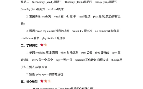 Unit2知识清单_26春四年级上下册人教版_四上英语合集人教版PEP英语四年级上册新教材（教学视频+课件+动画+音频+练习+教案）_19同步教案课件_人教pep3_3-6年级上册_Unit2Myweek_单元复习