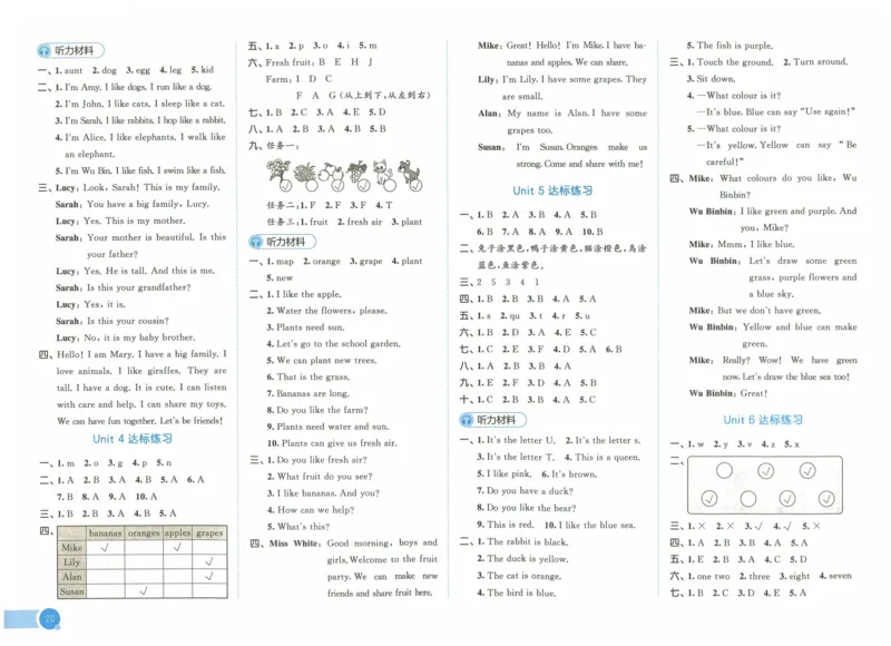 三年级英语上册人教PEP版24秋《53单元达标练习》_26春四年级上下册人教版_四上英语合集人教版PEP英语四年级上册新教材（教学视频+课件+动画+音频+练习+教案）_17练习资料