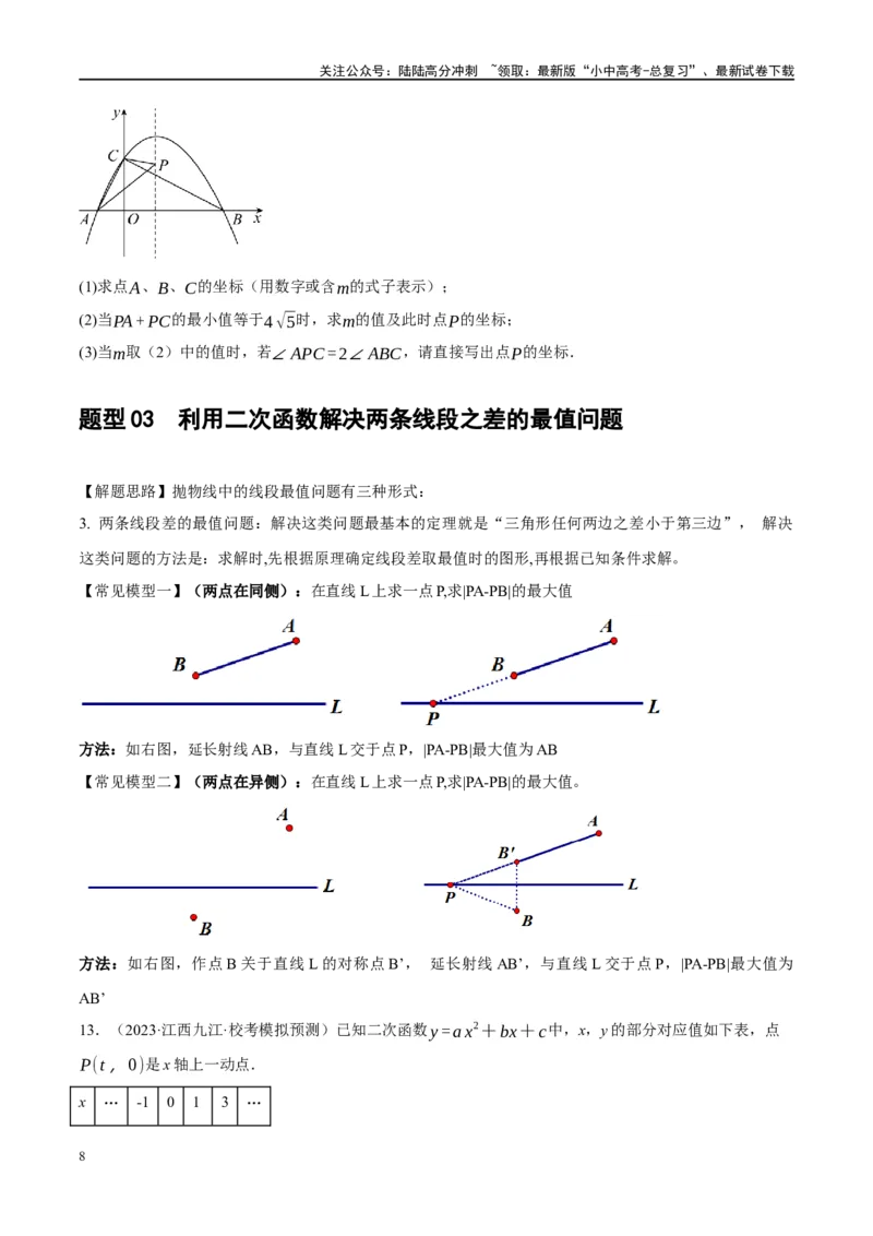 ❤重难点03二次函数中的线段、周长与面积的最值问题及定值问题（原卷版）_02中考总复习（2026版更新中）_02-数学-中考总复习_2024年中考复习资料_一轮复习资料_重难点突破