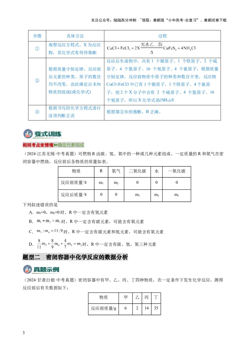专题01质量守恒定律的应用（原卷版）_02中考总复习（2026版更新中）_05-化学-中考总复习_2025年中考复习资料_2025年中考化学答题方法模板