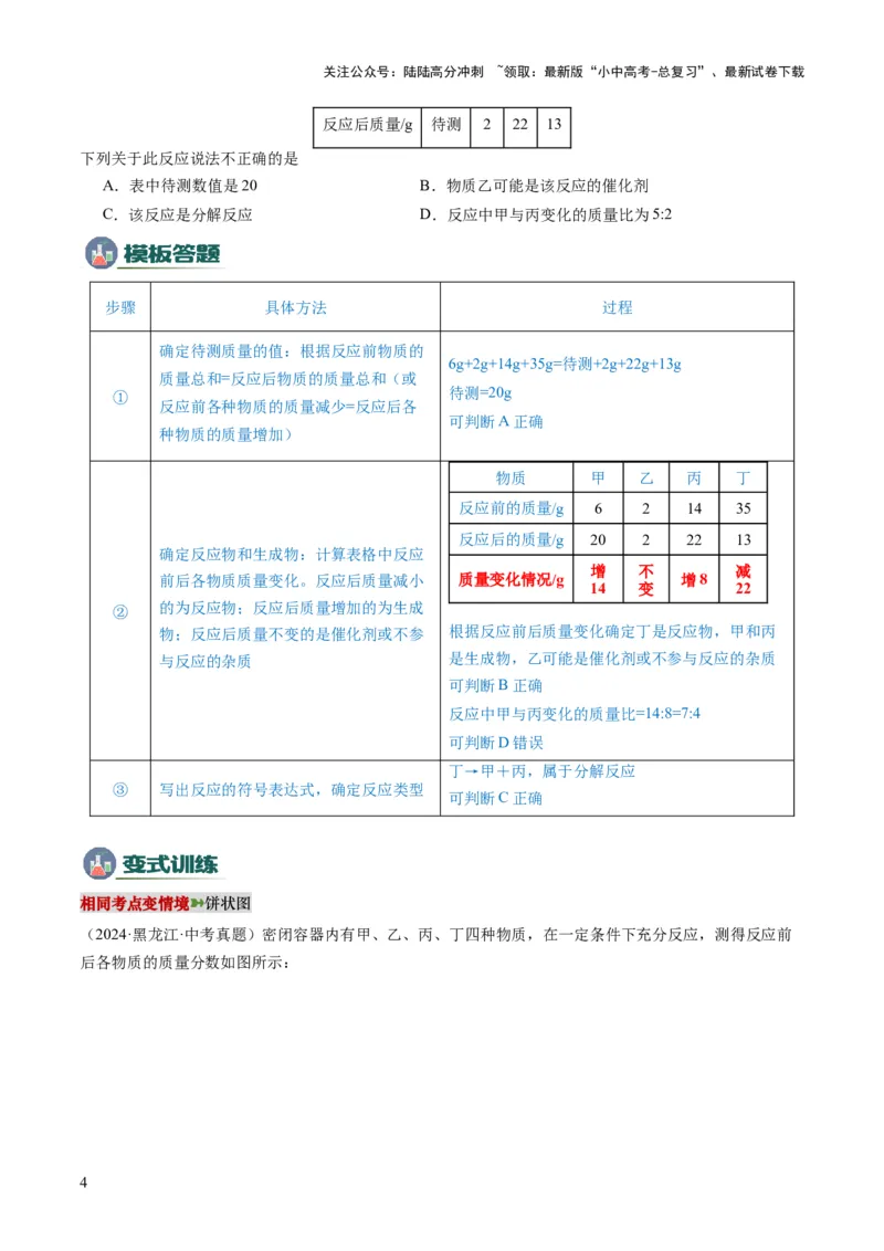 专题01质量守恒定律的应用（原卷版）_02中考总复习（2026版更新中）_05-化学-中考总复习_2025年中考复习资料_2025年中考化学答题方法模板