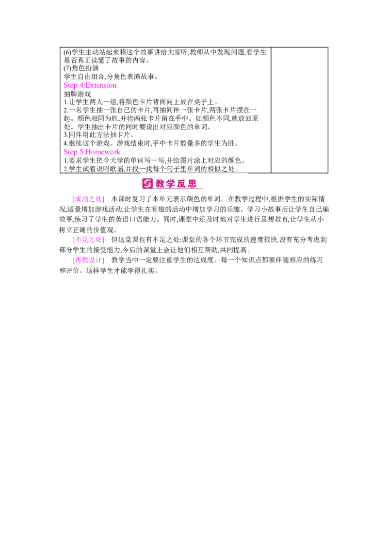 Unit2Colours_26春四年级上下册人教版_四上英语合集人教版PEP英语四年级上册新教材（教学视频+课件+动画+音频+练习+教案）_19同步教案课件_人教pep3_3-6上册_《梓耕教育教案》