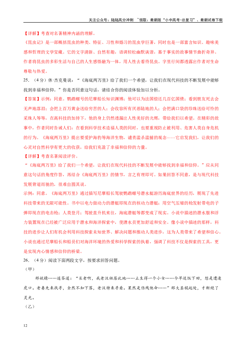 专题04《海底两万里》-2025年中考语文名著导读分层闯关训练（解析版）_02中考总复习（2026版更新中）_01-语文-中考总复习_2025年中考资料_2025年中考语文名著导读分层闯关训练