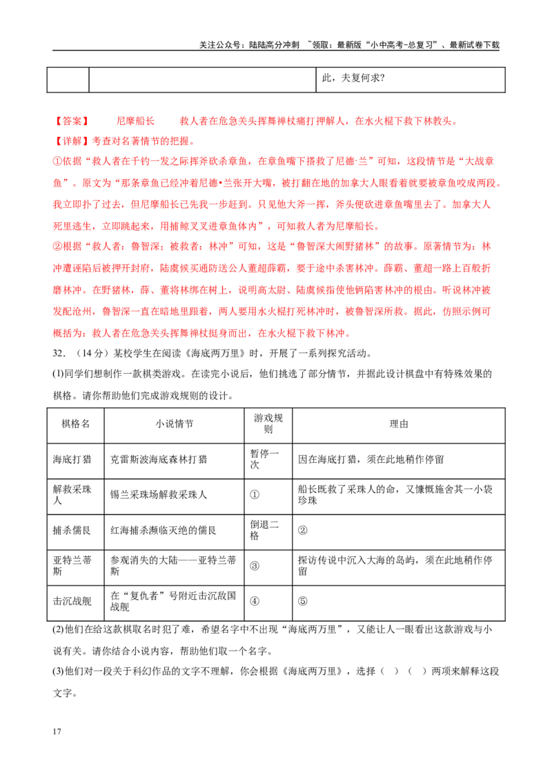 专题04《海底两万里》-2025年中考语文名著导读分层闯关训练（解析版）_02中考总复习（2026版更新中）_01-语文-中考总复习_2025年中考资料_2025年中考语文名著导读分层闯关训练