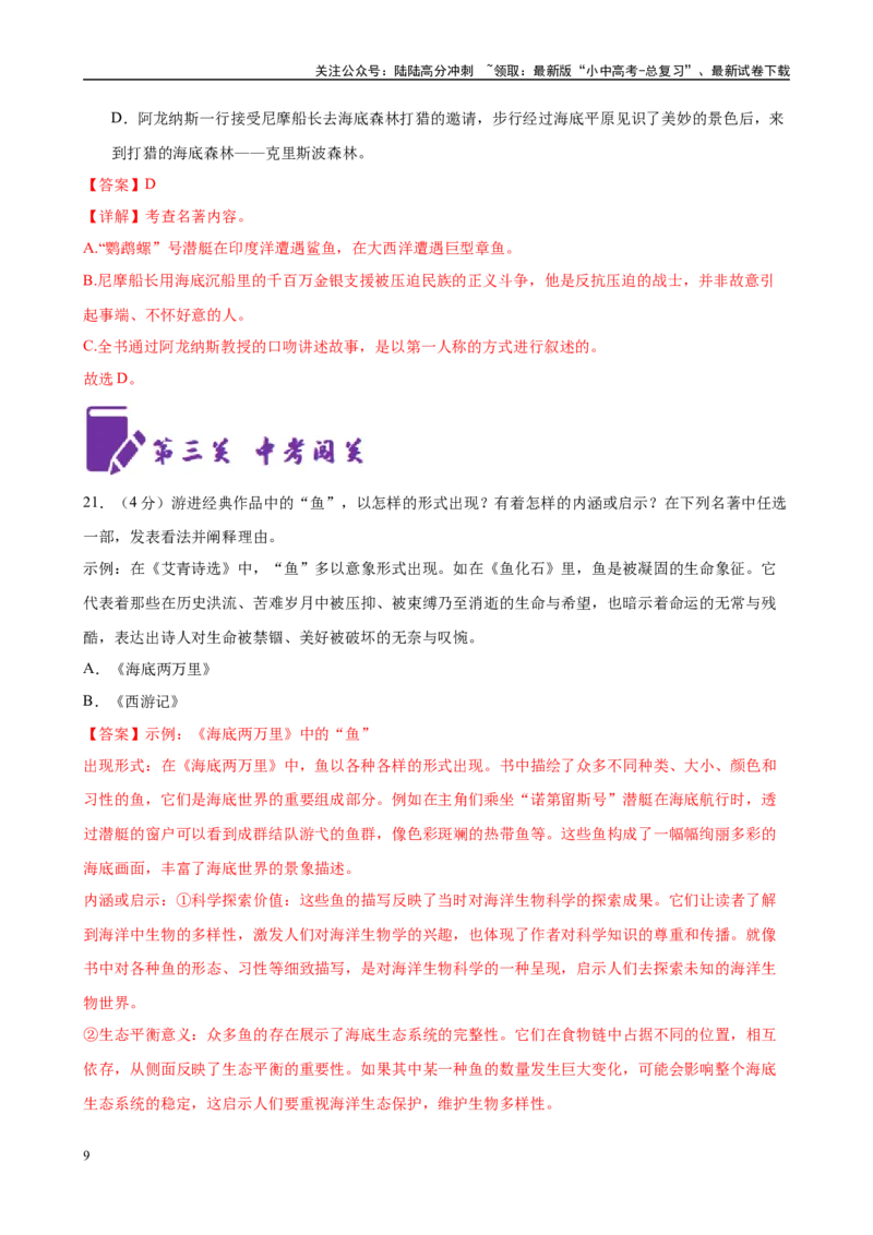 专题04《海底两万里》-2025年中考语文名著导读分层闯关训练（解析版）_02中考总复习（2026版更新中）_01-语文-中考总复习_2025年中考资料_2025年中考语文名著导读分层闯关训练
