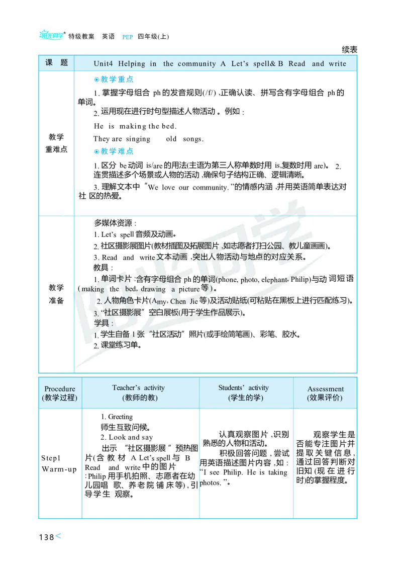 Unit4Helpinginthecommunity_26春四年级上下册人教版_四上英语合集人教版PEP英语四年级上册新教材（教学视频+课件+动画+音频+练习+教案）_19同步教案课件_人教pep3_3-6上册