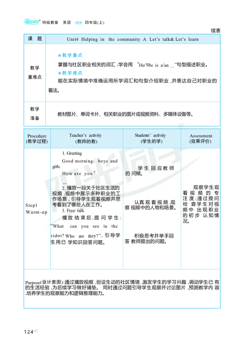 Unit4Helpinginthecommunity_26春四年级上下册人教版_四上英语合集人教版PEP英语四年级上册新教材（教学视频+课件+动画+音频+练习+教案）_19同步教案课件_人教pep3_3-6上册