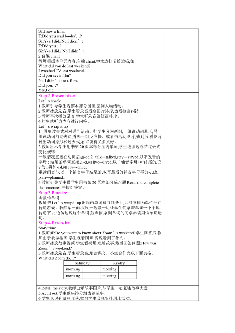 Unit2Lastweekend_26春四年级上下册人教版_四上英语合集人教版PEP英语四年级上册新教材（教学视频+课件+动画+音频+练习+教案）_19同步教案课件_人教pep3_3-6下册_《梓耕教育教案》