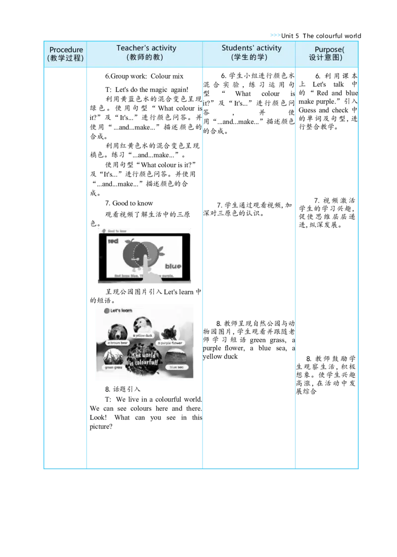 Unit5ThecolourfulworldPartALet'stalk&Let'slearn大单元整体教学设计_26春四年级上下册人教版_四上英语合集人教版PEP英语四年级上册新教材（教学视频+课件+动画+音频+练习+教案）