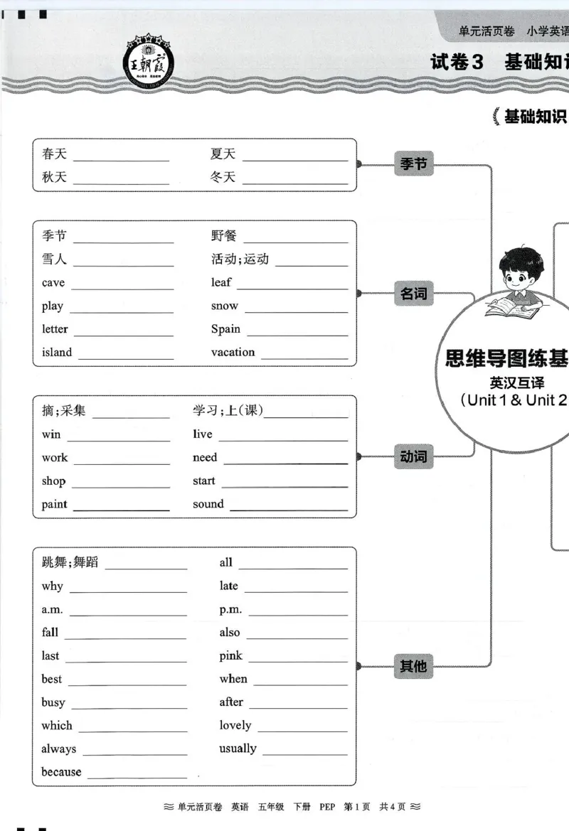 五年级英语人教PEP版25春《王朝霞单元活页卷》（A4版）_26春四年级上下册人教版_四上英语合集人教版PEP英语四年级上册新教材（教学视频+课件+动画+音频+练习+教案）_17练习资料_2025春