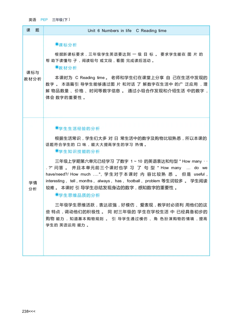 Unit6Numbersinlife_26春四年级上下册人教版_四上英语合集人教版PEP英语四年级上册新教材（教学视频+课件+动画+音频+练习+教案）_19同步教案课件_人教pep3_3-6下册_3年级下册