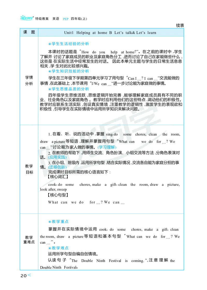 Unit1Helpingathome_26春四年级上下册人教版_四上英语合集人教版PEP英语四年级上册新教材（教学视频+课件+动画+音频+练习+教案）_19同步教案课件_人教pep3_3-6上册_4年级上册（25秋）