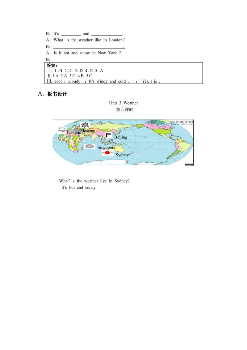 Unit3第四课时_26春四年级上下册人教版_四上英语合集人教版PEP英语四年级上册新教材（教学视频+课件+动画+音频+练习+教案）_19同步教案课件_人教pep3_3-6年级下册_4年级下册_Unit3Weather