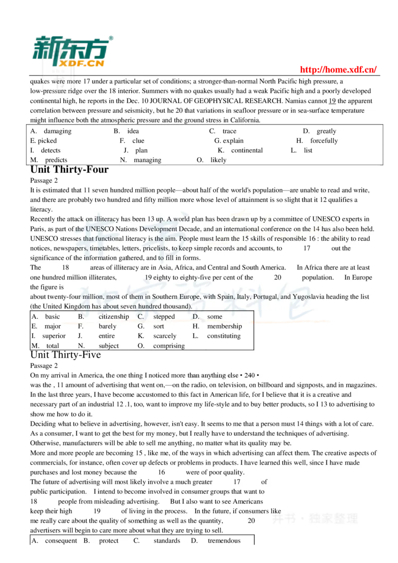 大学英语四级考试15选10专项训练_大学英语四六级_赠送_四六级作文模板+单词_阅读