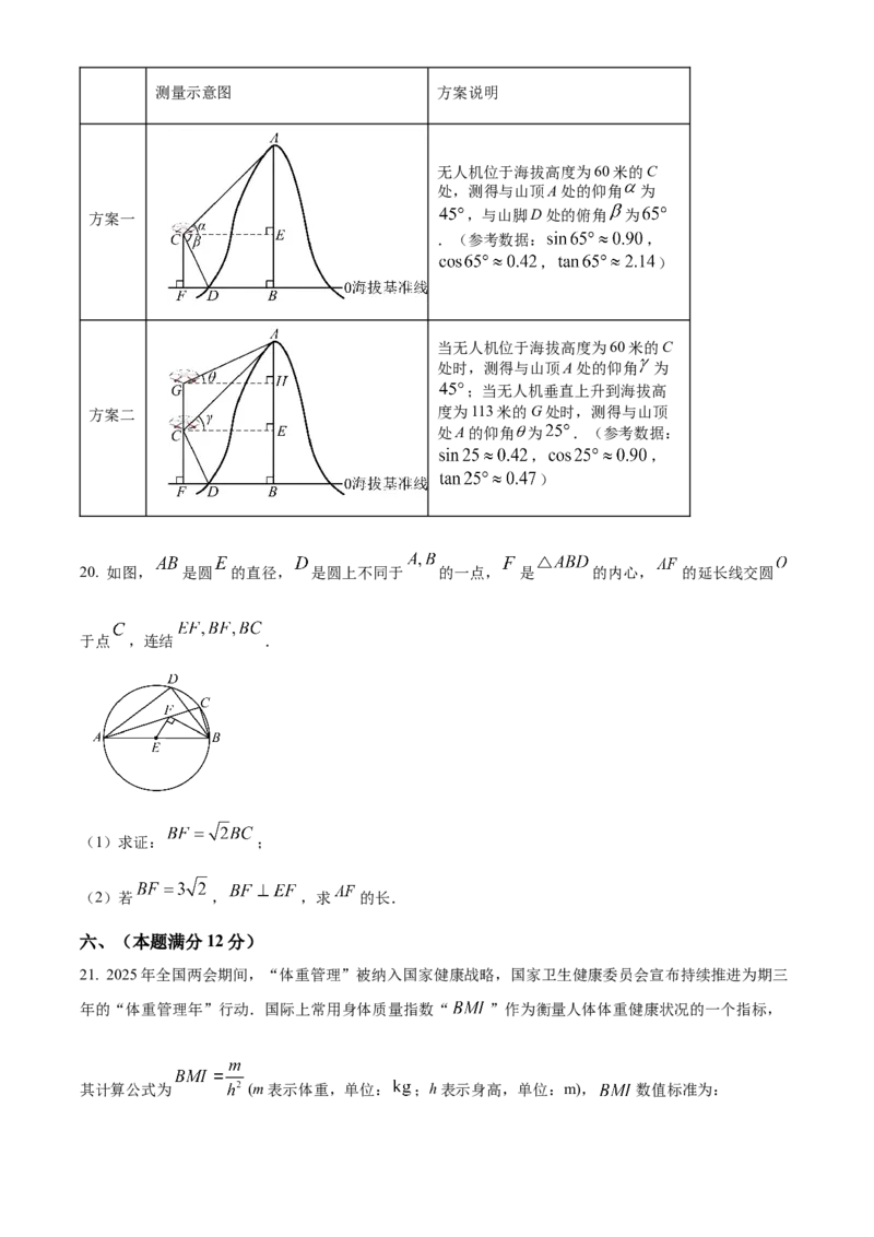 精品解析：2025年安徽省合肥寿春中学九年级中考数学二模试题（原卷版）_2025年安徽省中考模拟试卷数学_2025年安徽数学二模卷61份