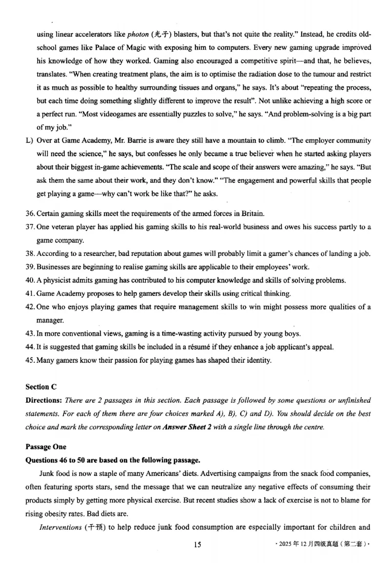 2025.12四级真题第2套_大学英语四六级_大学英语四级+六级_四级真题_四级真题_2025年12月CET4题+答案+音频新