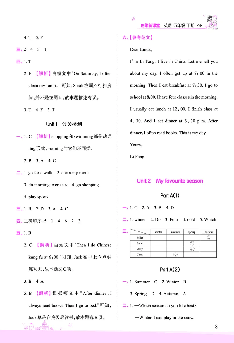创维新课堂&mdash;PEP五英下册（答案）_26春四年级上下册人教版_四上英语合集人教版PEP英语四年级上册新教材（教学视频+课件+动画+音频+练习+教案）_17练习资料_《创维新课堂》_PEP版
