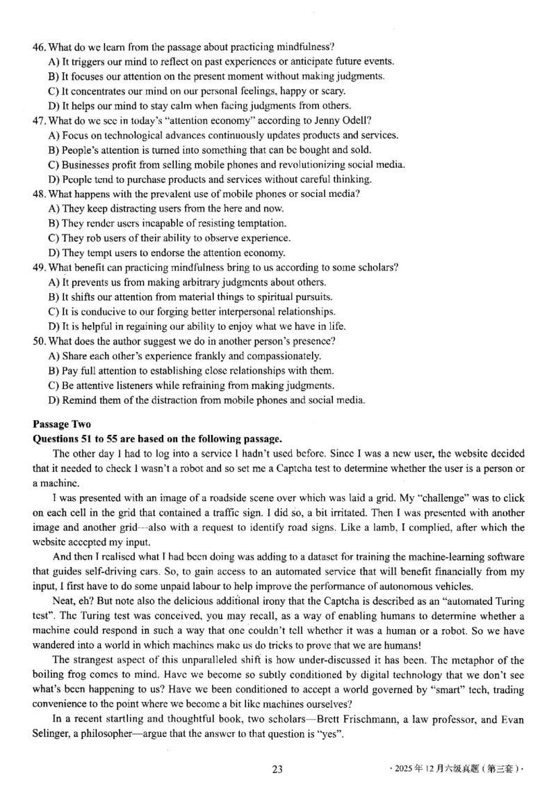 2025.12六级真题第3套_大学英语四六级_大学英语四级+六级_六级真题_六级真题_2025年12月CET6题+答案+音频新