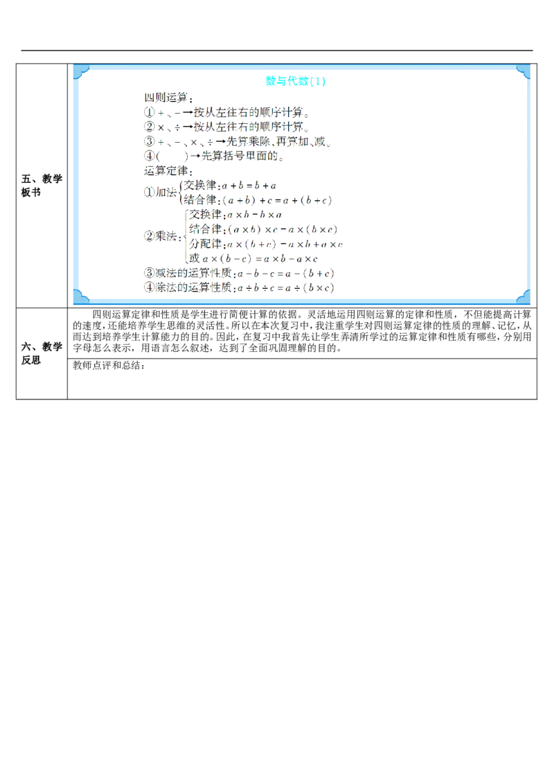 第1课时数与代数（1）&mdash;&mdash;四则运算及运算定律_2026春人教版数学四年级下册_四下人教数学_四年级下册_教案_教案2+导学案人教四下数学_导学案_10总复习