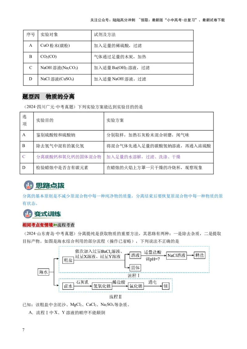 专题04物质的检验、鉴别、除杂与分离（原卷版）_02中考总复习（2026版更新中）_05-化学-中考总复习_2025年中考复习资料_2025年中考化学答题方法模板