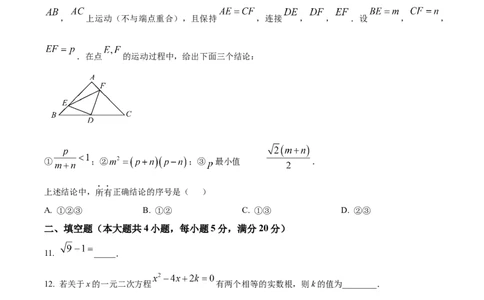 精品解析：2025年安徽省亳州市蒙城县中考二模数学试题（原卷版）_2025年安徽省中考模拟试卷数学_2025年安徽数学二模卷61份_精品解析：2025年安徽省亳州市蒙城县中考二模数学试题