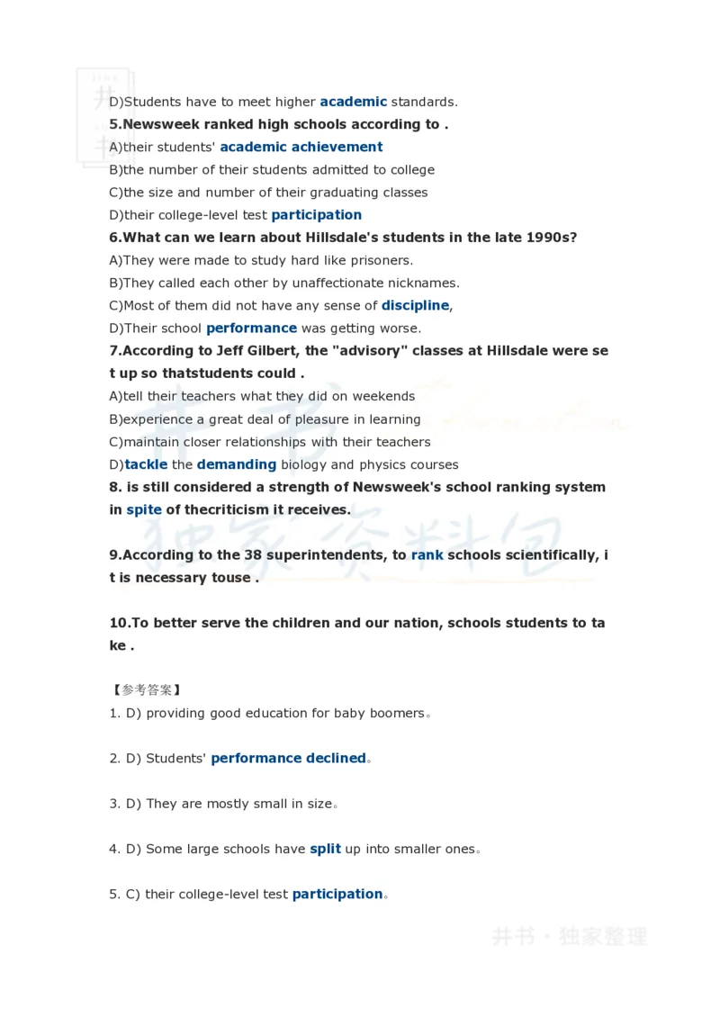 四级单项选择阅读理解附讲解十_大学英语四六级_赠送_四六级作文模板+单词_阅读