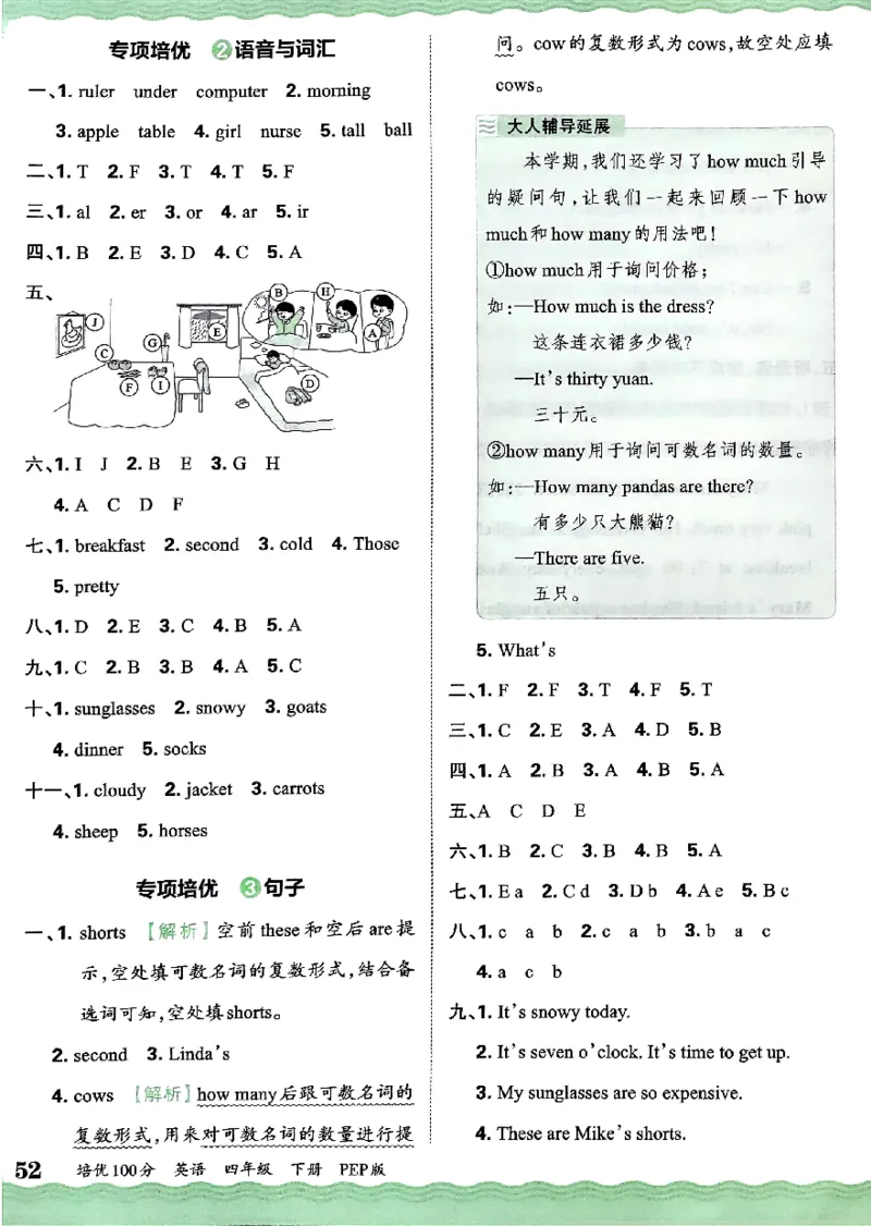 四年级英语下册人教PEP版《王朝霞培优100分》答案_26春四年级上下册人教版_四上英语合集人教版PEP英语四年级上册新教材（教学视频+课件+动画+音频+练习+教案）_17练习资料