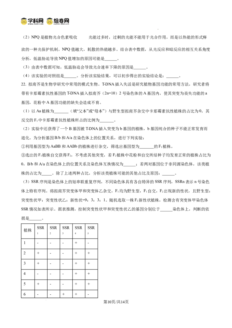 精品解析：2026届山东临沂市高三下学期普通高中学业水平等级考试模拟生物试题（原卷版）