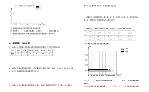 四年级数学下册第八单元平均数与条形统计图检测卷（基础卷）（含答案）人教版_2026春人教版数学四年级下册_四下人教数学_四年级下册_专项练习