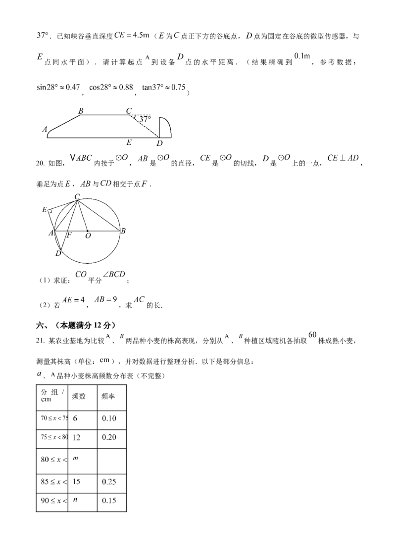 精品解析：2025年安徽安庆安师联盟九年级数学中考摸底考试试卷（原卷版）_2025年安徽省中考模拟试卷数学_2025年安徽数学一模卷62份