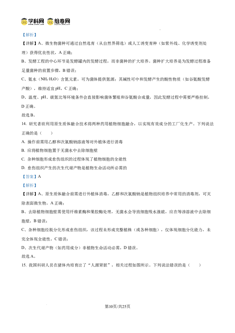 精品解析：2026届山东省东营市高三一模生物试题（解析版）