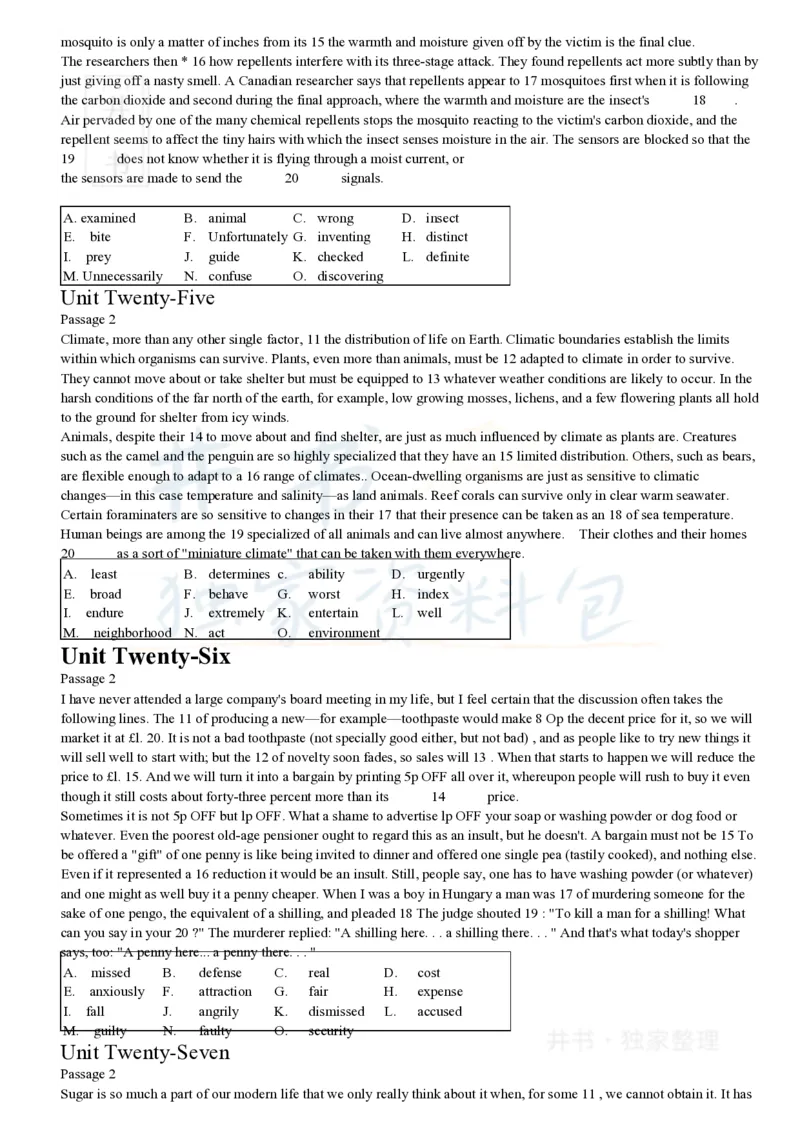 大学英语四级考试15选10专项训练(1)_大学英语四六级_赠送_四六级作文模板+单词_阅读