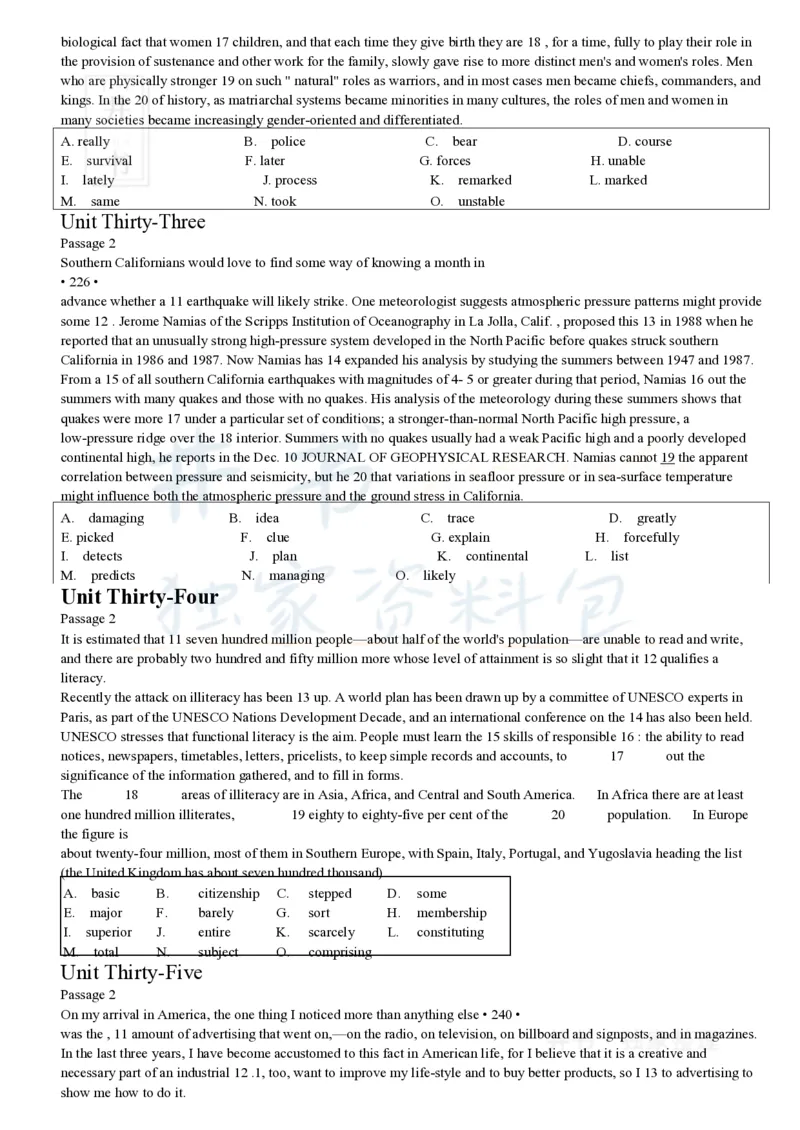 大学英语四级考试15选10专项训练(1)_大学英语四六级_赠送_四六级作文模板+单词_阅读