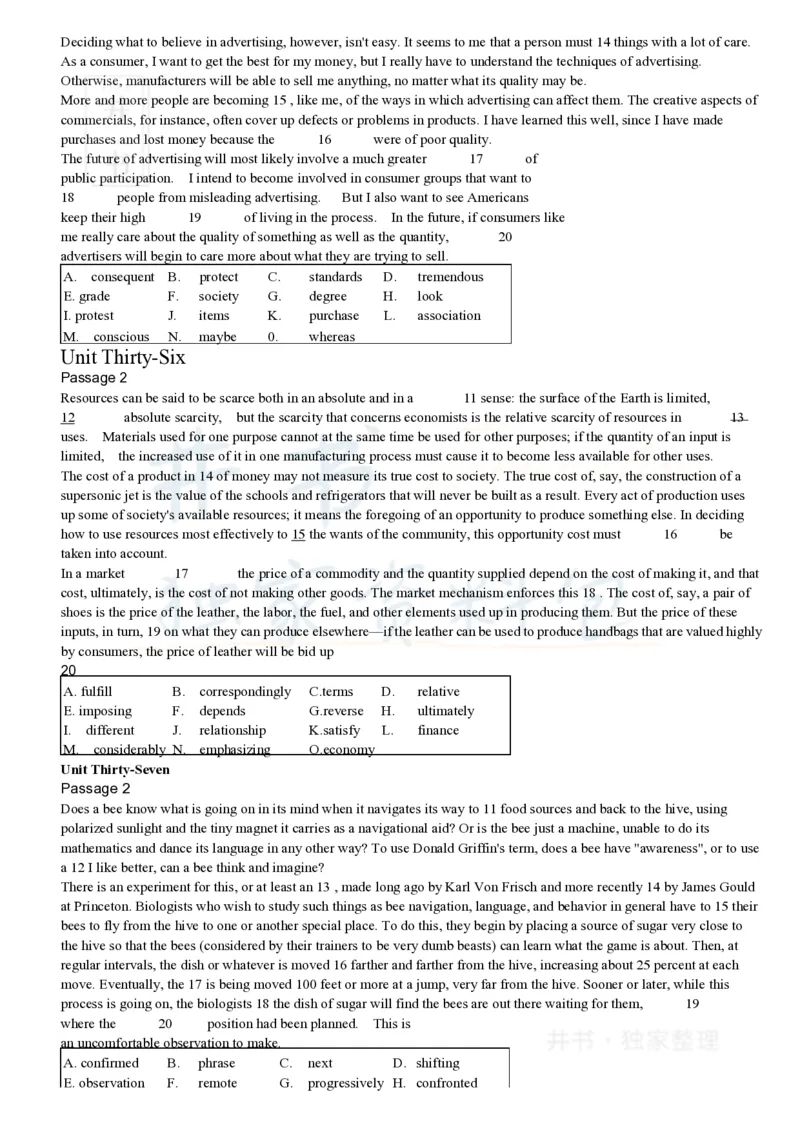 大学英语四级考试15选10专项训练(1)_大学英语四六级_赠送_四六级作文模板+单词_阅读