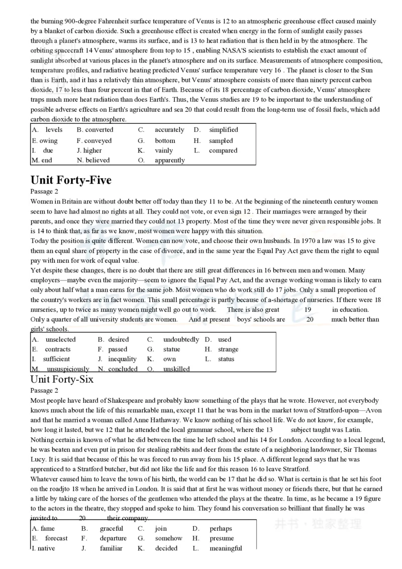 大学英语四级考试15选10专项训练(1)_大学英语四六级_赠送_四六级作文模板+单词_阅读